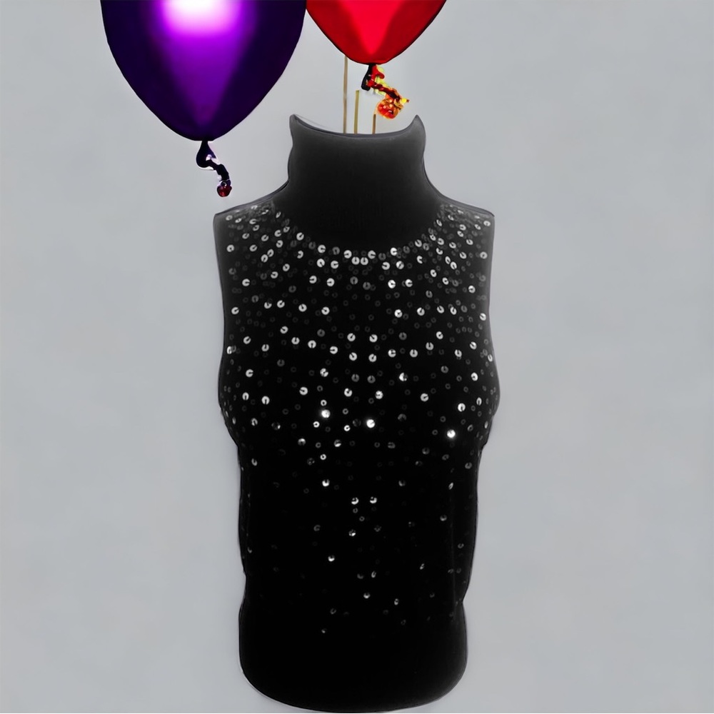 Cinq A Sept Sequin Knit Turtleneck Top Cotton Wool - image 5